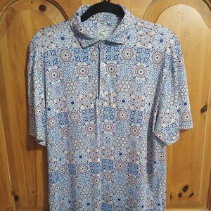 Tailor Byrd Geometric Print Golf Polo- Men’s Size Medium quick dry, cool, EUC